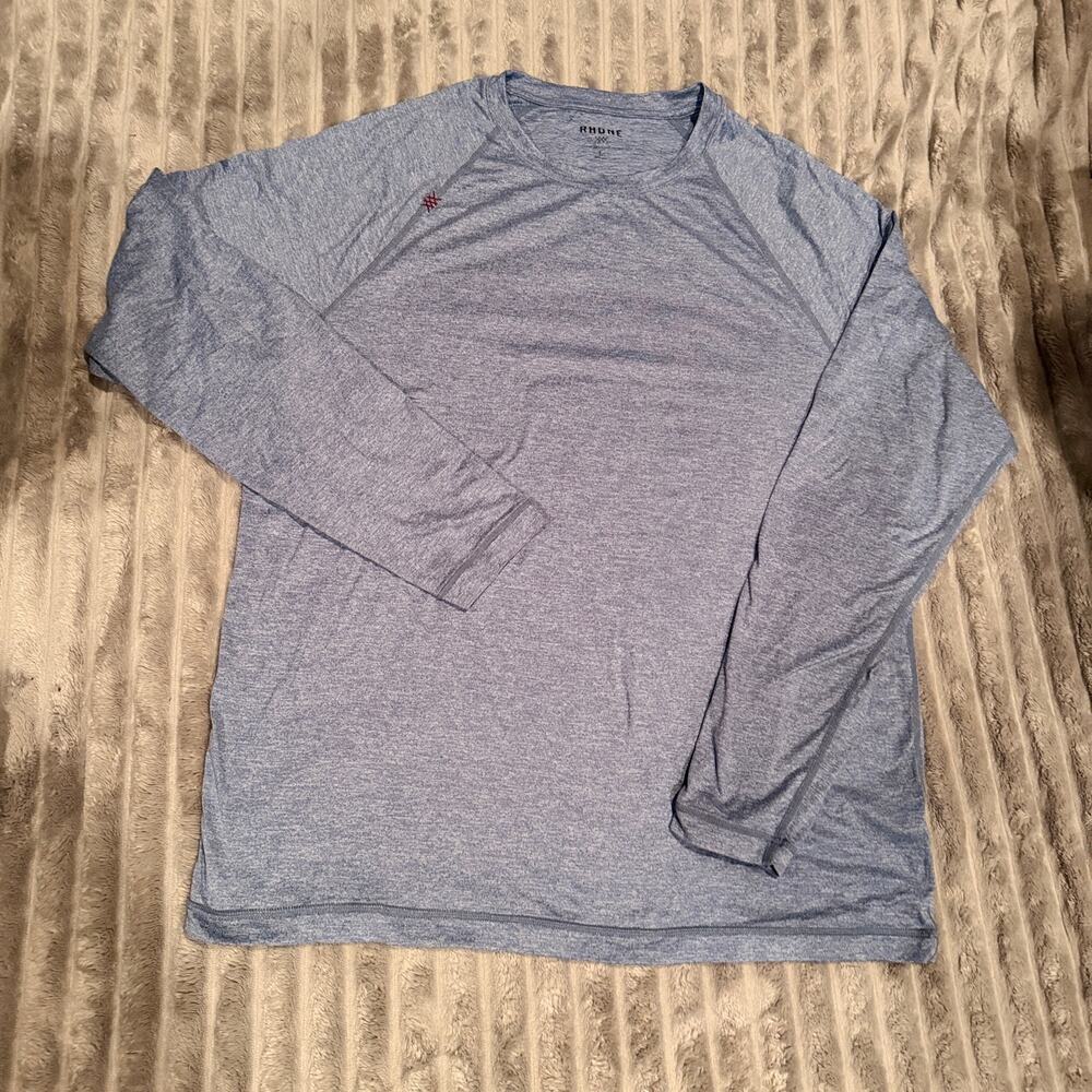 Rhone Men's Reign Long Sleeve Training Tee Shirt - Heathered Blue - Size Large